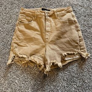 EUC RISEN High-Rise Frayed Hem Women’s JEAN DENIM Shorts MEDIUM Tan